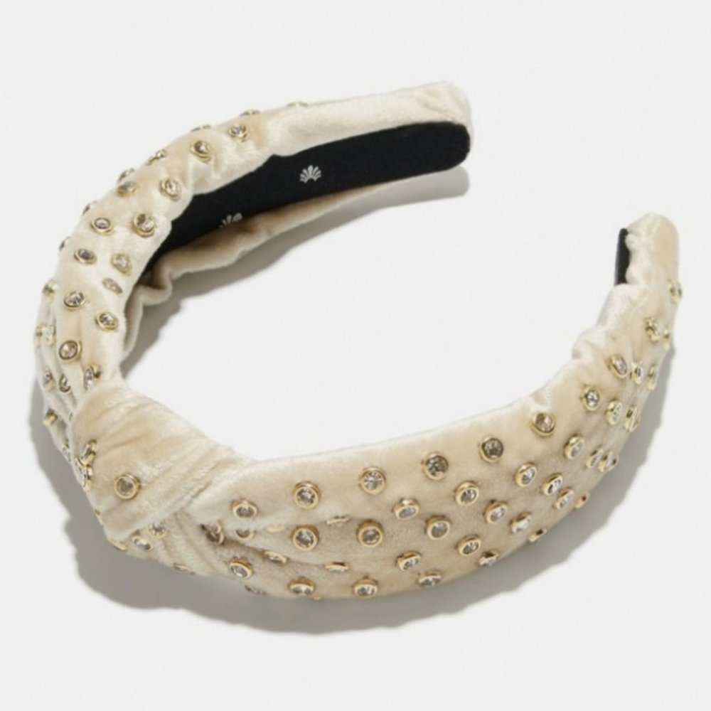 LeleSadoughi Crystal Knotted Headband Ivory Velvet